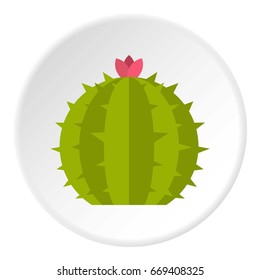 Green cactus plant icon in flat circle isolated on white vector illustration for web