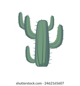 Green cactus plant isolated on white background, cute cartoon cacti or cactus tree vector illustration