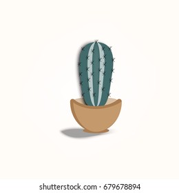 Green cactus plant in a tropical plant planted in a brown pot.paper art design.