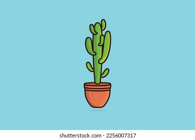 Ilustración vectorial de Cactus verde en vasa. Concepto de icono de objeto Salud y Naturaleza. diseño vectorial de cactus verde del desierto. Diseño gráfico del símbolo del cactus de la planta del hogar.