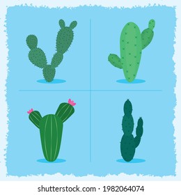 green cactus plants icon set