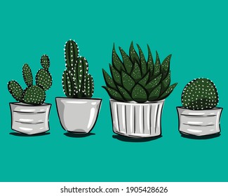 green cactus plants on vector image