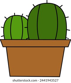 green cactus with pot. desert. Flat, Cartoon style. cactus with prickles. Vector and illustration.