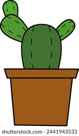 green cactus with pot. desert. Flat, Cartoon style. cactus with prickles. Vector and illustration.