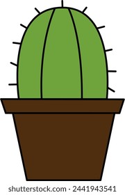 green cactus with pot. desert. Flat, Cartoon style. cactus with prickles. Vector and illustration.