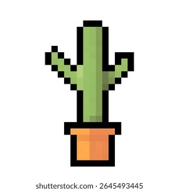 Cactos verdes em um pote projetado em estilo de arte vetorial com um olhar pixelado mostrando simplicidade e charme