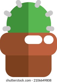 Green cactus in pot, illustration, vector on a white background.