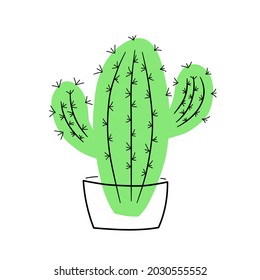 Green cactus in a pot isolated vector illustration