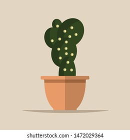 Green cactus in pot plant vector icon 