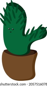 Grüne Kaktus in einem Topf. Lächelnde Kaktus.