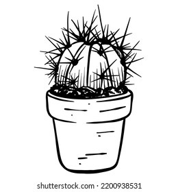 Cactus verdes en olla - mano vectorial dibujada - Línea de salida