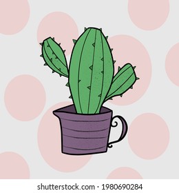 green cactus in purple pot in pink bubbles background