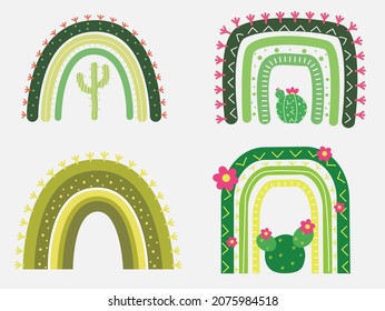Green Cactus rainbow with flower design vector illustrator