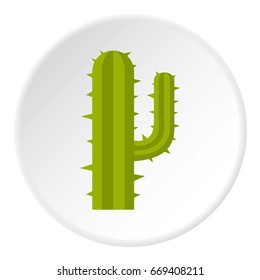 Green cactus in red pot icon in flat circle isolated on white vector illustration for web