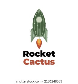 Green Cactus Rocket Fire Vector illustration Logo