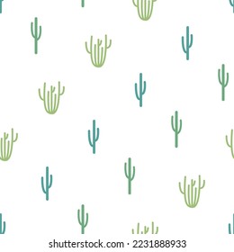 Green cactus for seamless abstract background. Cacti for repeat print for men's shirts, ties, home textiles. Plant of desert, wild west prairie. Continuous texture of case, cover. Vector illustration.