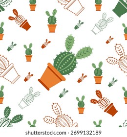Green cactus seamless pattern design