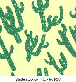 green cactus seamless vector pattern tropical plants in desert