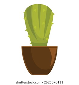 Green cactus with sharp spines growing in a brown pot, perfect for desert or houseplant themes