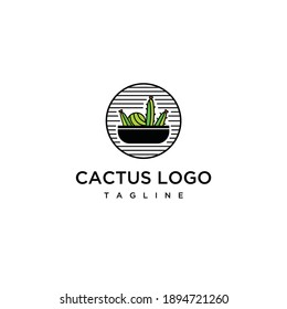Green cactus with sharp thorns vector design. Minimal logo inspiration