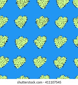 green cactus with thorns on a blue background. seamless pattern. botanical vector illustration. background for clothing and textiles