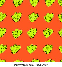 green cactus with thorns on a red background. seamless pattern. botanical vector illustration. background for clothing and textiles