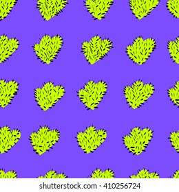 green cactus with thorns on a violet background. seamless pattern. botanical vector illustration. background for clothing and textiles