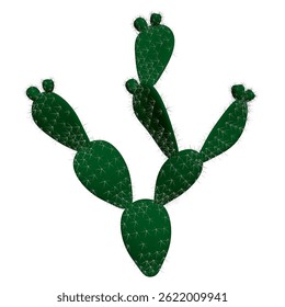 A green cactus with three spines on top of it. The cactus is the main focus of the image