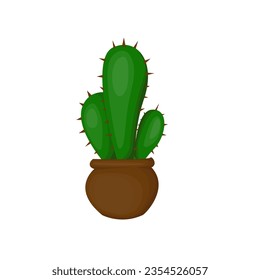 Green Cactus with Tree Leaves Illustration