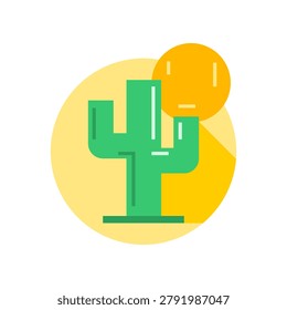 Green cactus tree with yellow circle sun icon flat vector design