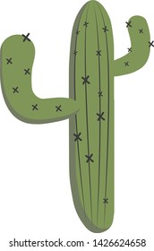 Green Cactus vector drawing in doodle style on white background