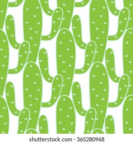 Green cactus vector seamless pattern on white background. Densely arranged cacti pattern.