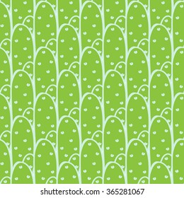 Green cactus vector seamless pattern on white background. Densely arranged cacti pattern.