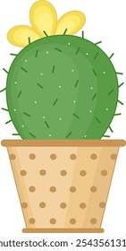 Green Cactus With Yellow Flower Illustration