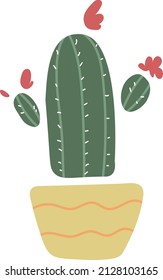 Green cactus in a yellow pot vector flatt illustration