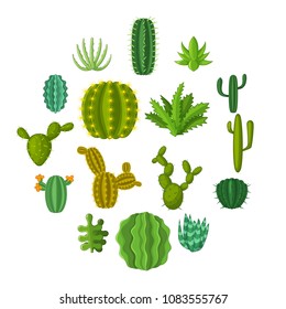 Green cactuses icons set. Cartoon illustration of 16 green cactuses vector icons for web