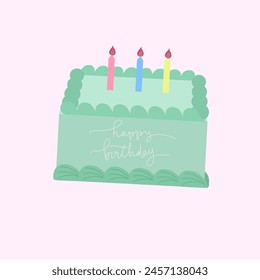 Green cake with mint flavor for birthday party with candles on top