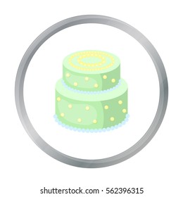 Green cake with yellow dots icon in cartoon style isolated on white background. Cakes symbol stock vector illustration.