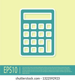 Green Calculator icon isolated on yellow background. Accounting symbol. Business calculations mathematics education and finance. Flat design. Vector Illustration