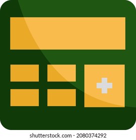 Calculadora verde, ilustración, vector, sobre fondo blanco.