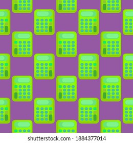 Green calculator , seamless pattern on a dark purple background.