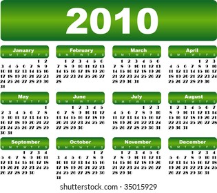 Green calendar for 2010 year