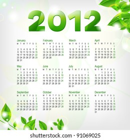 Green Calendar 2012, Vector Illustration