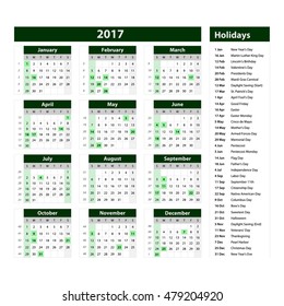 Green Calendar 2017 vector template art