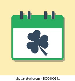 green calendar with clover leaf, luck concept, flat style vector illustration
