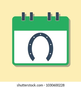 green calendar with horseshoe, luck concept, flat style vector illustration