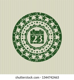 Green calendar icon inside distress grunge stamp