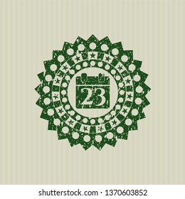 Green calendar icon inside distressed rubber grunge texture seal