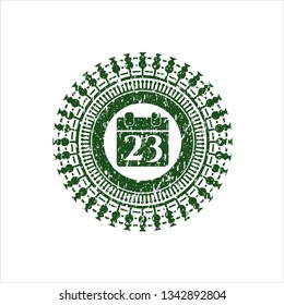 Green calendar icon inside rubber texture