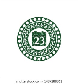 Green calendar icon inside rubber seal